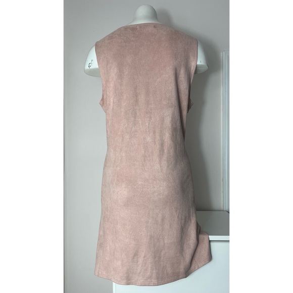 Missguided Mauve Pink Faux Suede Braided Lace Up Mini Shift Dress Size 12 Large - Picture 5 of 9